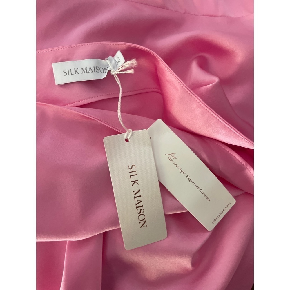Nwt Silk Maison Pink One Shoulder Draped Asymmetrical Ruched Silk Mini Dress Xs — image 3 of 8